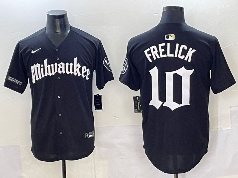 Men 2025 Milwaukee Brewers #10 Frelick Black Five generations Joint Name Nike MLB Jersey style 08->milwaukee brewers->MLB Jersey